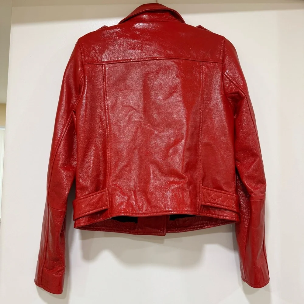 Walter Baker $748 100% Lamb Leather Jacket Moto Red Size Small Like New - Picture 7 of 13